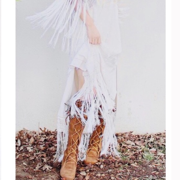 LIKE🆕MINNETONKA CHESTNUT BROWN SUEDE LACEUP FRINGE MOCCASIN KNEE BOOTS - Picture 13 of 16